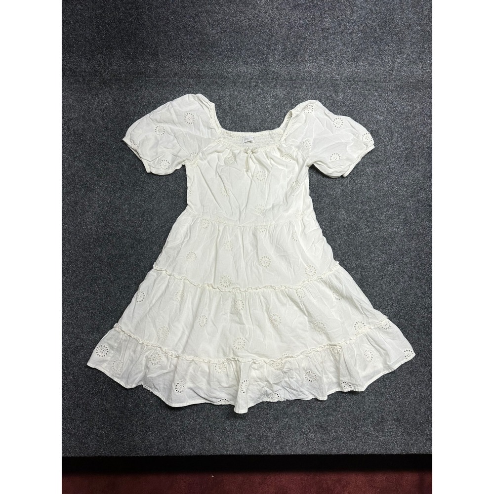 Eyelet tiered mini dress puff sleeve fairy cottage peasant milkmaid cowgirl zara